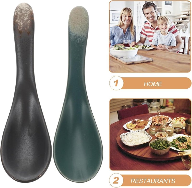 Ceramic Soup Spoons Short Handle Marble Pattern Porridge Spoons 4pcs Set Tableware - Image 5